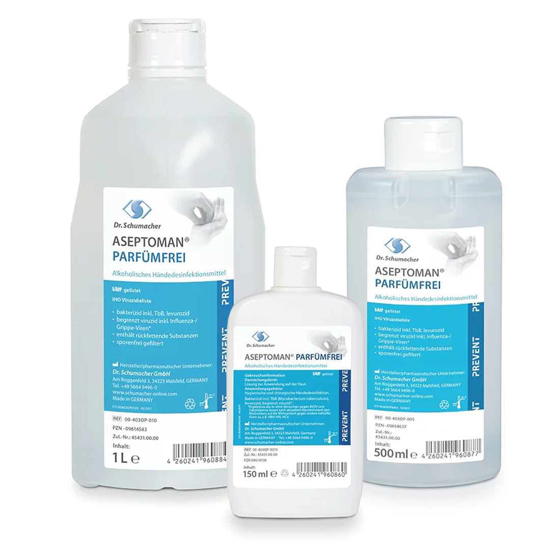 Dr. Schumacher Aseptoman® parfümfrei Händedesinfektion Gruppe 150 ml - 1000 ml