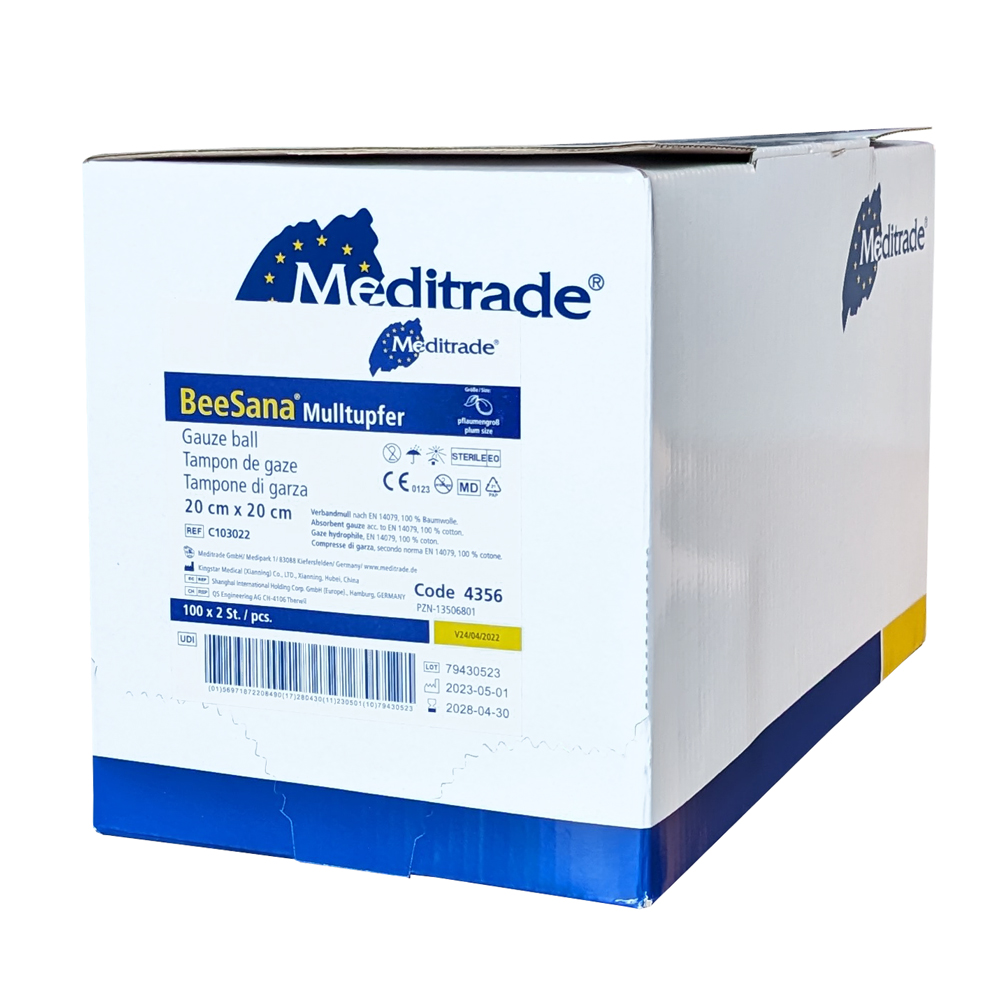 Meditrade® BeeSana® Mulltupfer steril Ø 3 cm 100 x 2 Stück Box