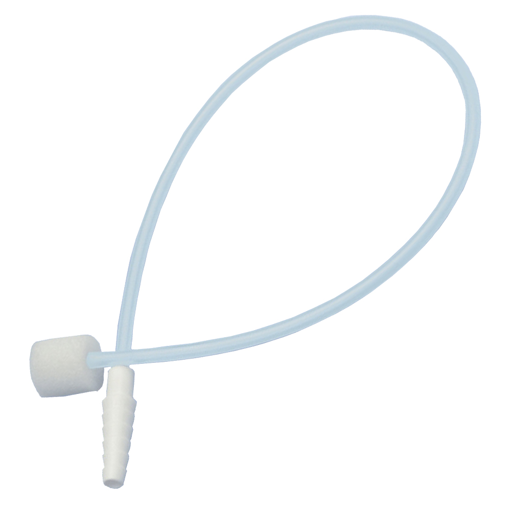 Sauerstoffkatheter Ch. 10 zur Insufflation mit fest angeschlossener Kompresse.