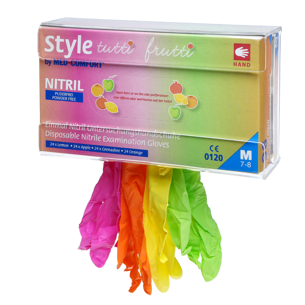 Med-Comfort® STYLE Tutti-Frutti Nitrilhandschuhe puderfrei unten offen 96 Stück